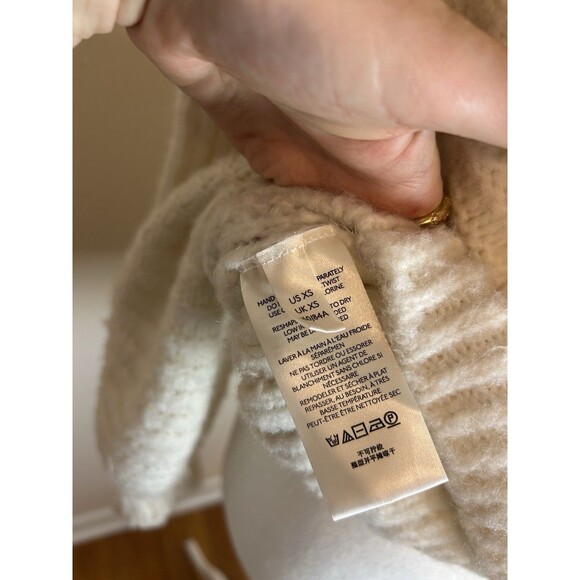 Free People Carter Pullover Cable Knit Sweater XS White Cottagecore Boho Balloon - Picture 7 of 9